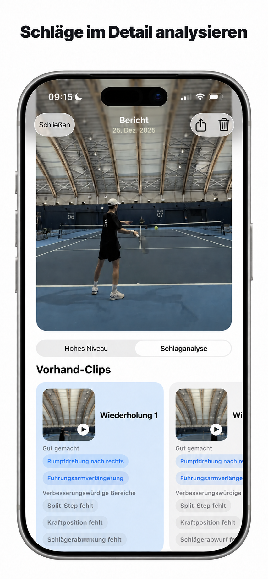 Vorhandvideos mit Technikanalyse
