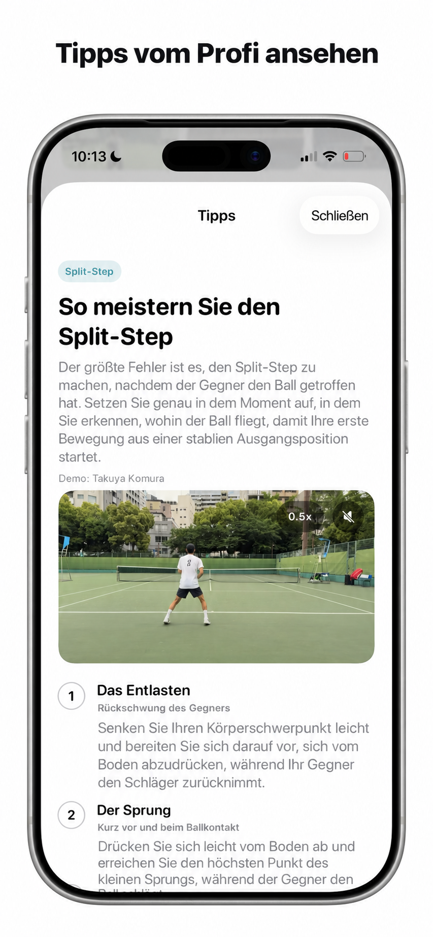 Split-Step-Tipps von Cue mit einer Demonstration von Takuya Komura auf dem Platz