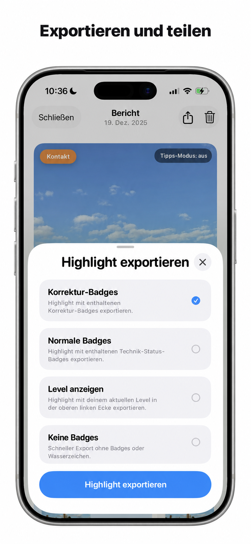 Exportiere Highlights aus deiner Einheit.