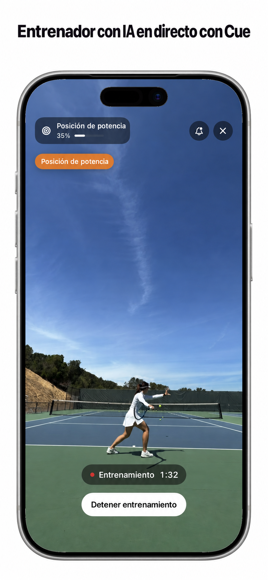 Entrenamiento con Live Cue durante una sesión de tenis