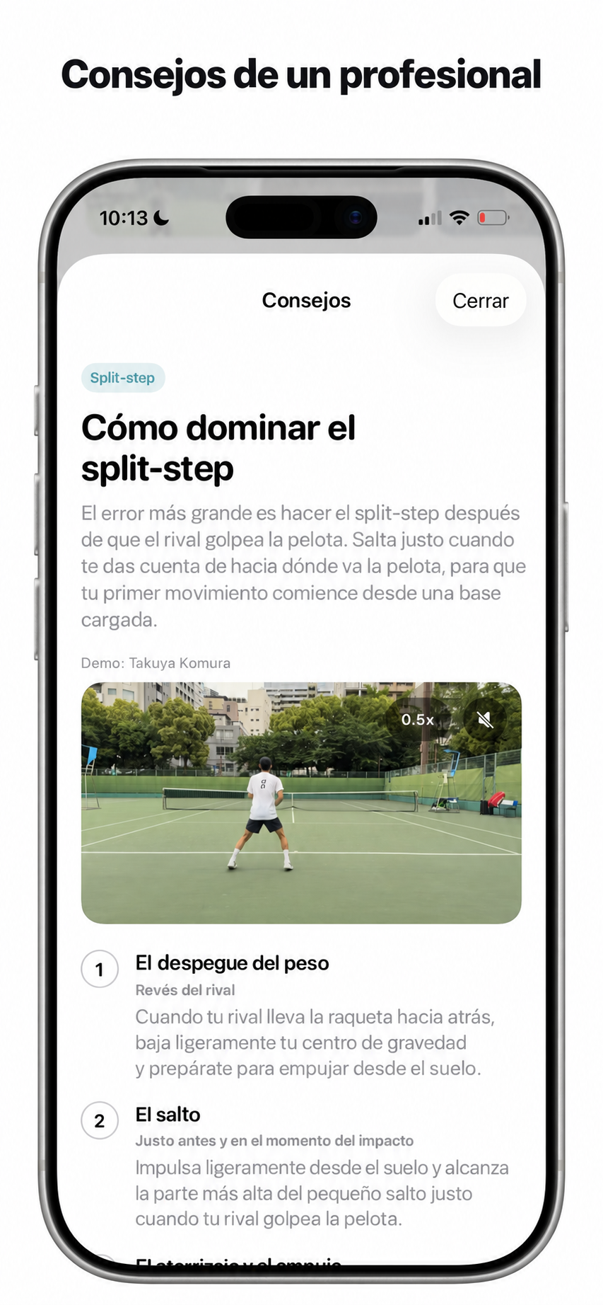 Consejos de split-step de Cue con una demostración en pista de Takuya Komura