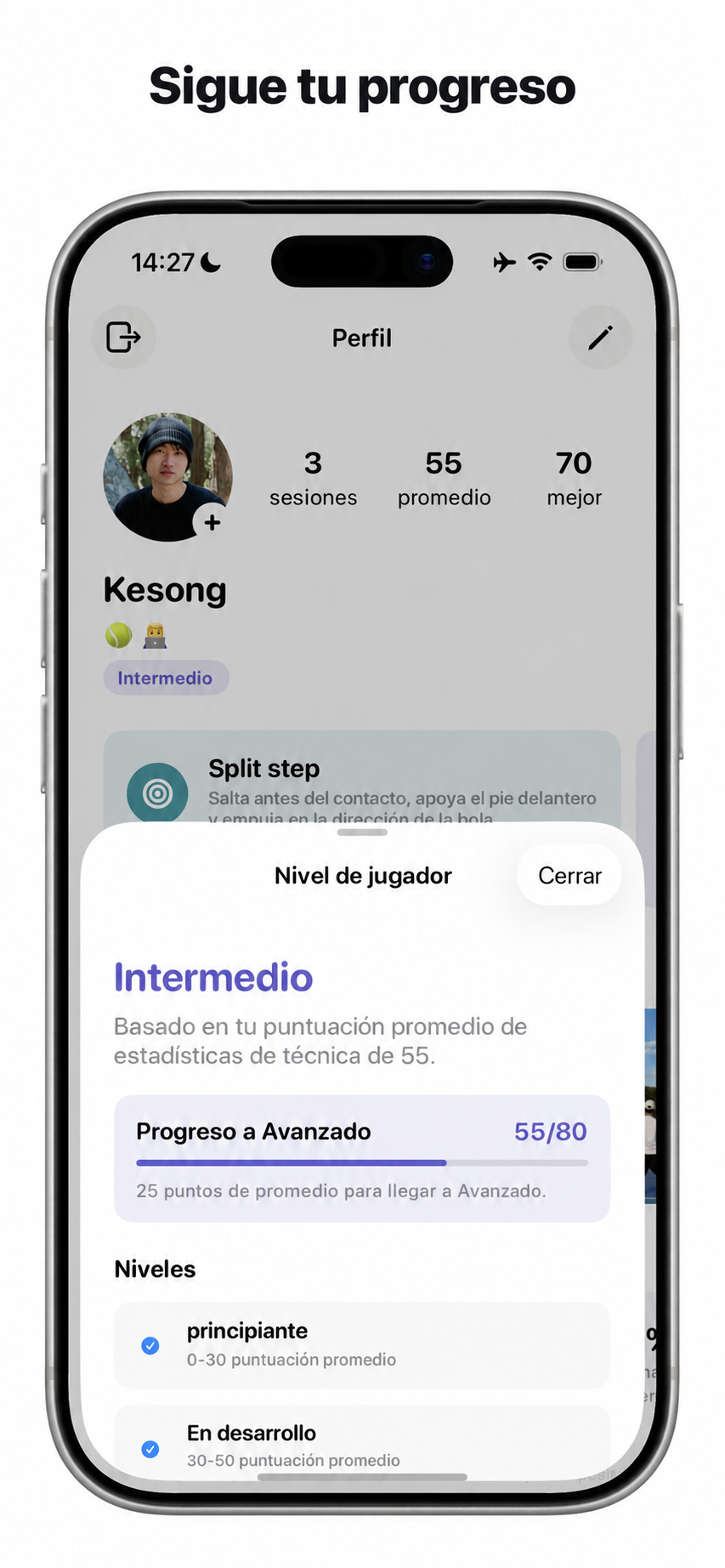 Nivel y progreso del jugador en Cue