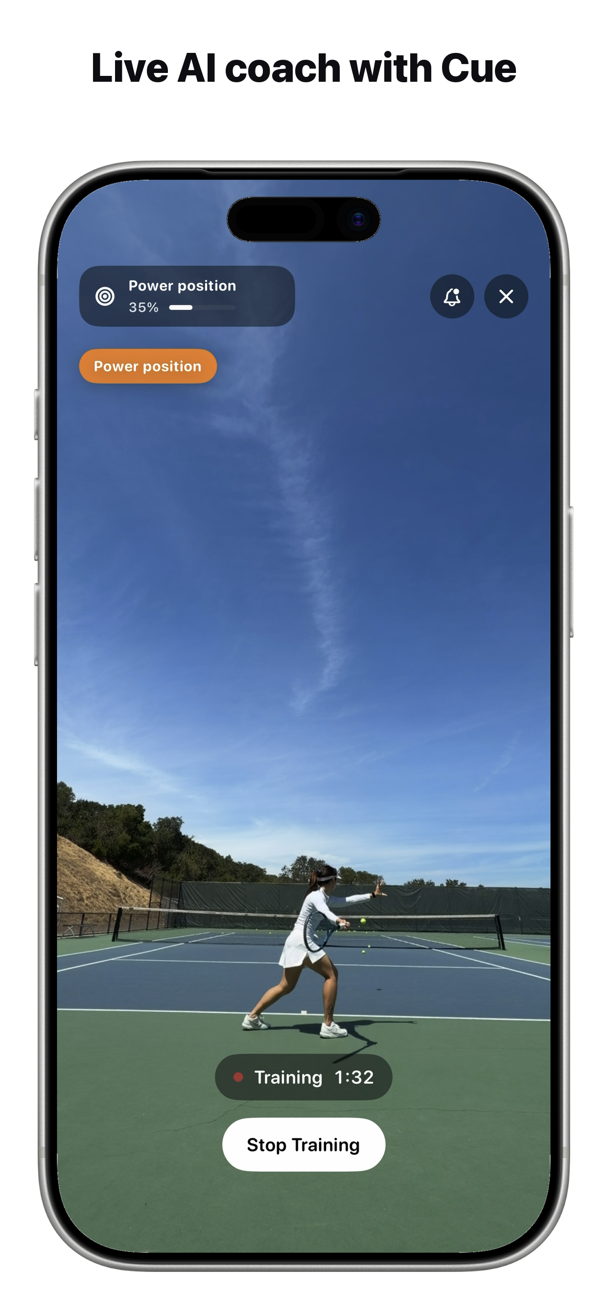 Live Cue coaching during a tennis practice